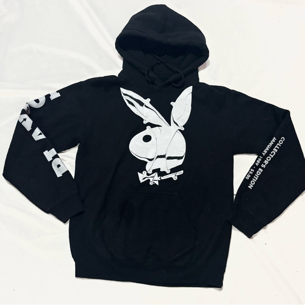 Playboy VTG Black pullover hoodie SZ.S unisex white bunny graphic Spellout